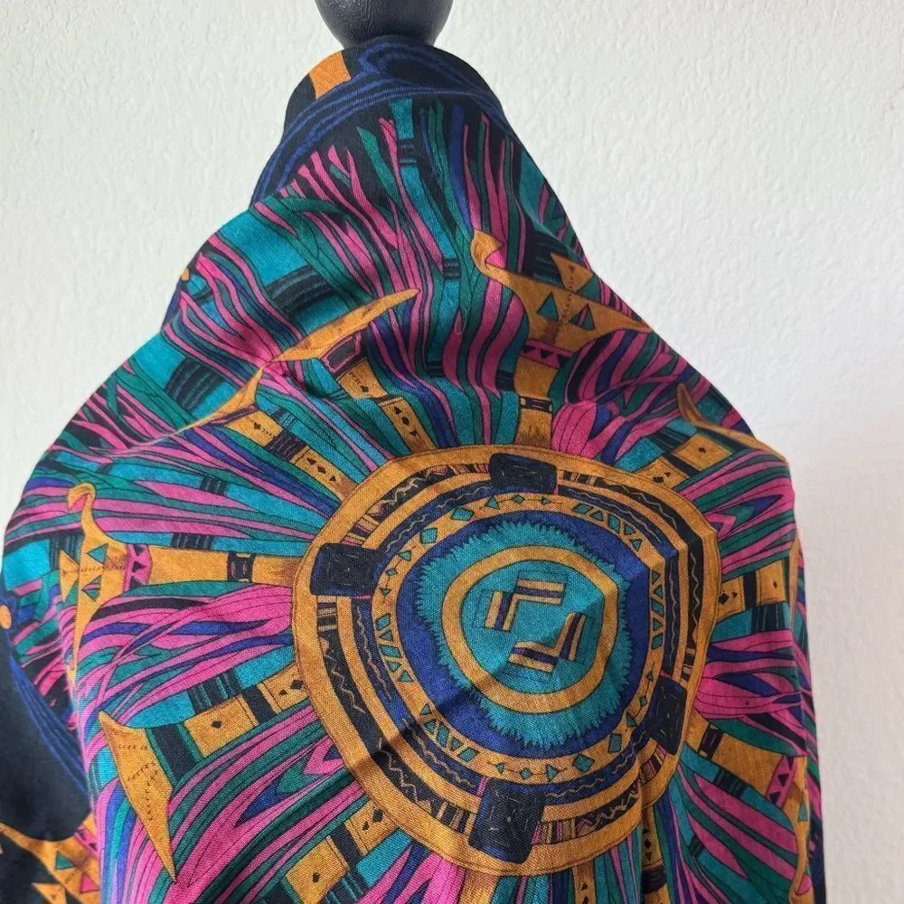Henri Bendel Colorful Geometric Pattern 100% Wool Scarf Made‎ in Korea